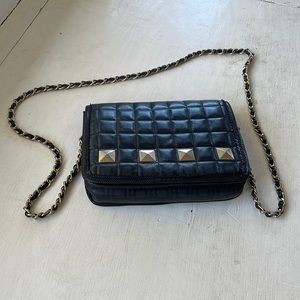 Carlo Fiori genuine leather crossbody black and gold geometric purse